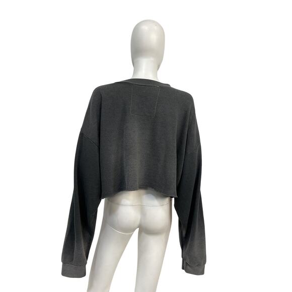 Aviator Nation Vintage Logo Grey Cropped Crew Sweatshirt Size L - Picture 3 of 5